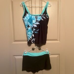 Women's Floral Tankini Set in Aqua and Black